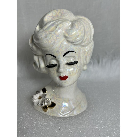 Vintage NORCRRST WHITE LUSTER Lady Head Vase, Pearlized, E-12 - Picture 1 of 10